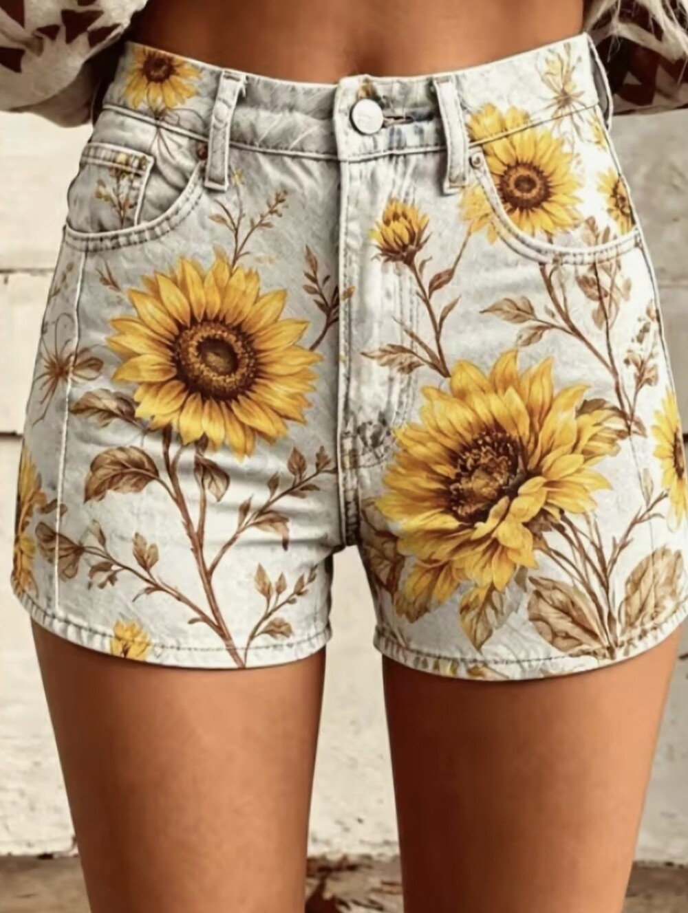 Sunflower Print Women's Shorts - Yellow Floral Summer Shorts